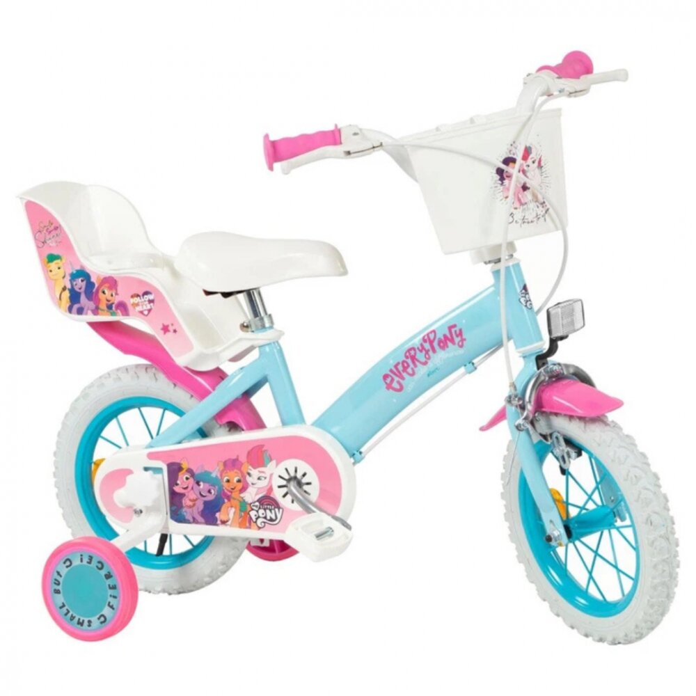 TOIMSA Bicicleta pentru copii My Little Pony 12 inch inaltime utilizator 85-100 cm roti ajutatoare cos frontal scaunel pentru papusa