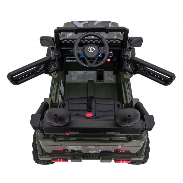 Toyota Masinuta electrica pentru copii FJ Cruiser 4x4 verde 90W cu telecomanda sunete suspensii lumini panou audio scaun piele si roti din spuma Eva