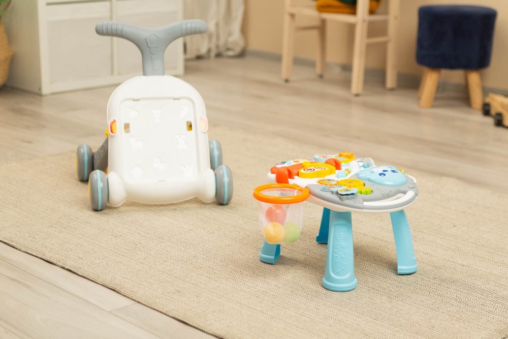 Toyz by Caretero Antepremergator muzical 2in1 transformabil in masuta cu activitati Toyz Spark Grey