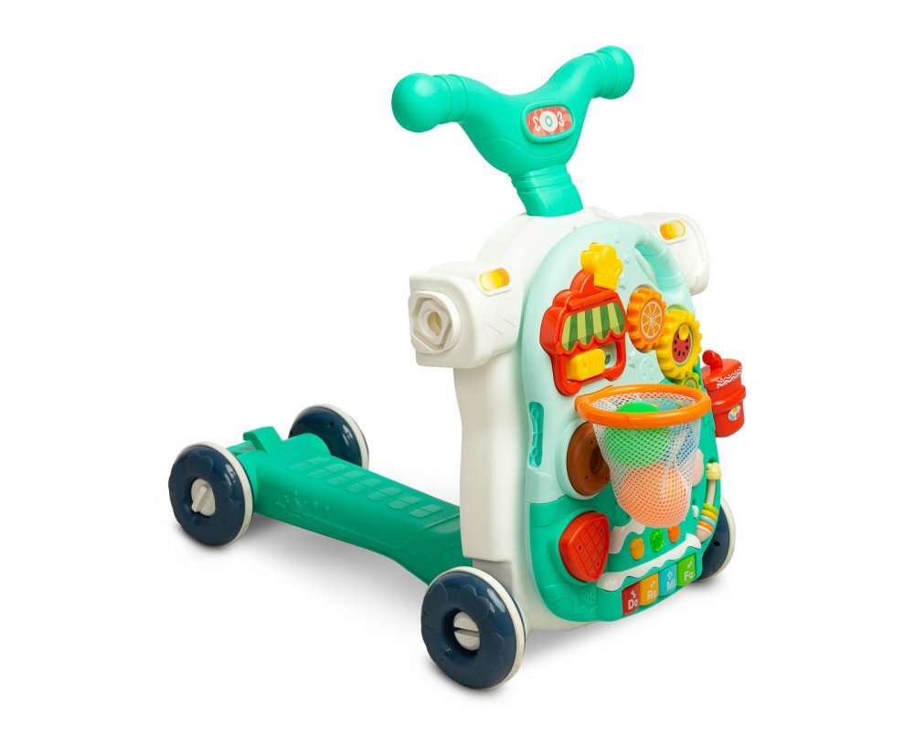 Toyz by Caretero Antepremergator transformabil in vehicul fara pedale multifunctional 5 in 1 cu muzica si lumini Toyz Turcoaz