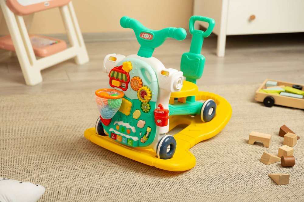Toyz by Caretero Antepremergator transformabil in vehicul fara pedale multifunctional 5 in 1 cu muzica si lumini Toyz Turcoaz