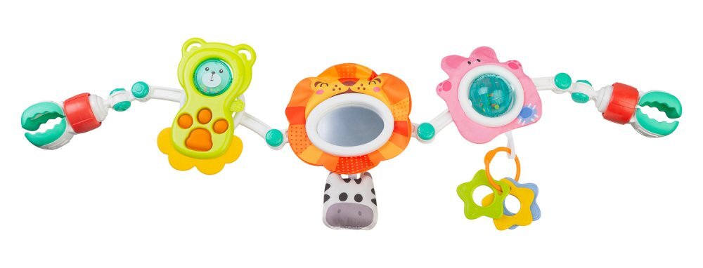 Toyz by Caretero Arcada senzoriala cu jucarii pentru caruciorpatutscaun auto copii Toyz Lion cu zornaitori oglinda si jucarii gingivale prindere universala