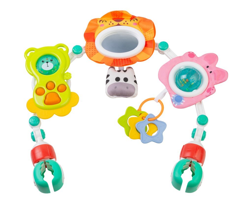 Toyz by Caretero Arcada senzoriala cu jucarii pentru caruciorpatutscaun auto copii Toyz Lion cu zornaitori oglinda si jucarii gingivale prindere universala