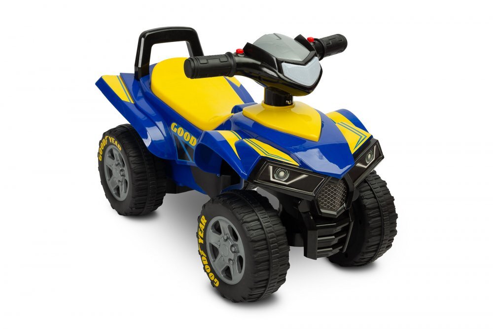 Toyz by Caretero ATV copii fara pedale cu licenta GoodYear Quad Blue spatiu de depozitare volan cu sunete protectie impotriva rasturnarii inaltime pana la sezut 24 cm
