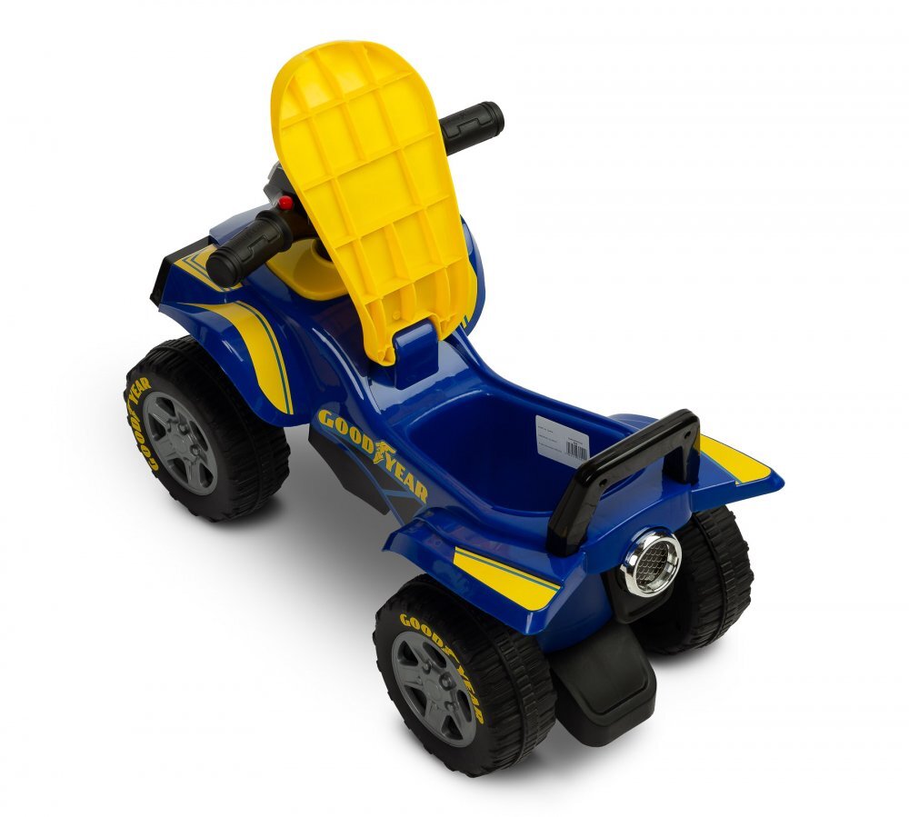 Toyz by Caretero ATV copii fara pedale cu licenta GoodYear Quad Blue spatiu de depozitare volan cu sunete protectie impotriva rasturnarii inaltime pana la sezut 24 cm