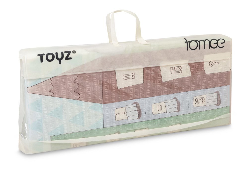 Toyz by Caretero Covoras pliabil multifunctional pentru copii Toyz Fomee City 200x180x1cm cu 2 fete din spuma cifre si litere 3D fara substante nocive antiderapant izolator termic geanta transport inclusa
