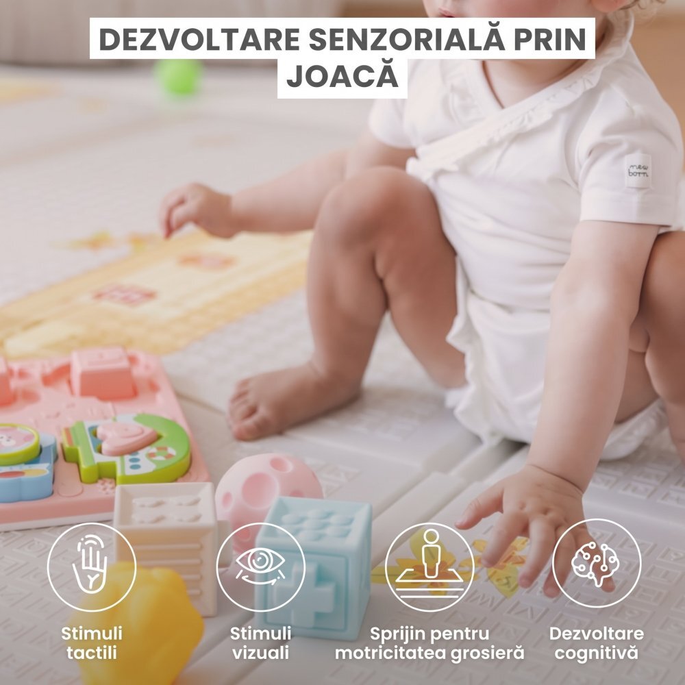 Toyz by Caretero Covoras pliabil multifunctional pentru copii Toyz Fomee Forest 200x180x1cm cu 2 fete din spuma cifre si litere 3D fara substante nocive antiderapant izolator termic geanta transport inclusa