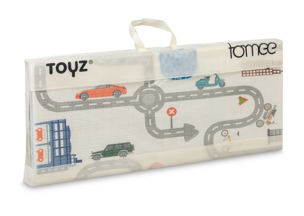 Toyz by Caretero Covoras pliabil multifunctional pentru copii Toyz Fomee Street 200x180x1cm cu 2 fete din spuma cifre si litere 3D fara substante nocive antiderapant izolator termic geanta transport inclusa