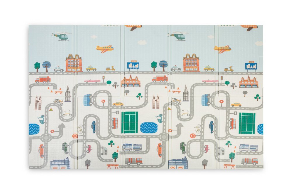 Toyz by Caretero Covoras pliabil multifunctional pentru copii Toyz Fomee Street 200x180x1cm cu 2 fete din spuma cifre si litere 3D fara substante nocive antiderapant izolator termic geanta transport inclusa