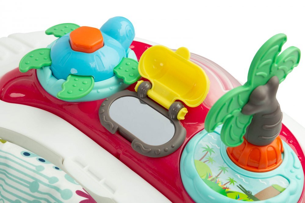 Toyz by Caretero Premergator 2in1 pentru copii Toyz Surf Blossom Roti pivotante Model pliabil Scaun reglabil pe inaltime Spatar inalt Husa detasabila Opritoare din cauciucPanou cu jucarii interactive detasabilde la 6 luni pana la 12kg