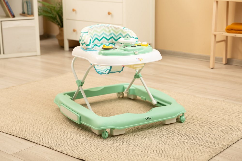 Toyz by Caretero Premergator pentru copii pliabil 2in1 Toyzcu functie balansoar panou educational inaltime reglabila si opritori de siguranta Timon Mint