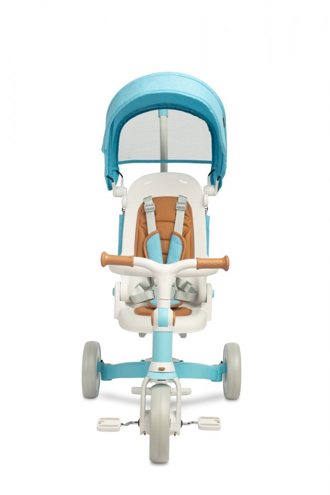 Toyz by Caretero Tricicleta pentru copii Toyz Faro Blue multifunctionala ultrapliabilaspatar reglabilscaun moale rotativ maner parinte detasabil si reglabil in 4 pozitiicenturi de sigurantaroti EVApedale detasabilegentuta inclusa