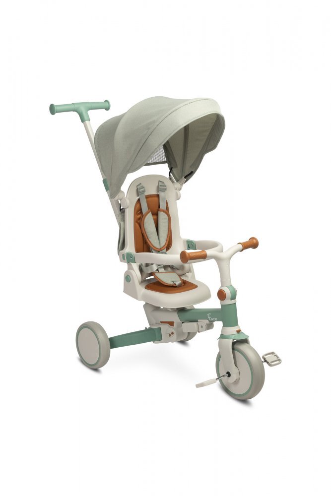 Toyz by Caretero Tricicleta pentru copii Toyz Faro Verde multifunctionalaultrapliabilaspatar reglabilscaun moale rotativmaner parinte detasabil si reglabil in 4 pozitiicenturi de sigurantaroti EVApedale detasabilegentuta inclusa