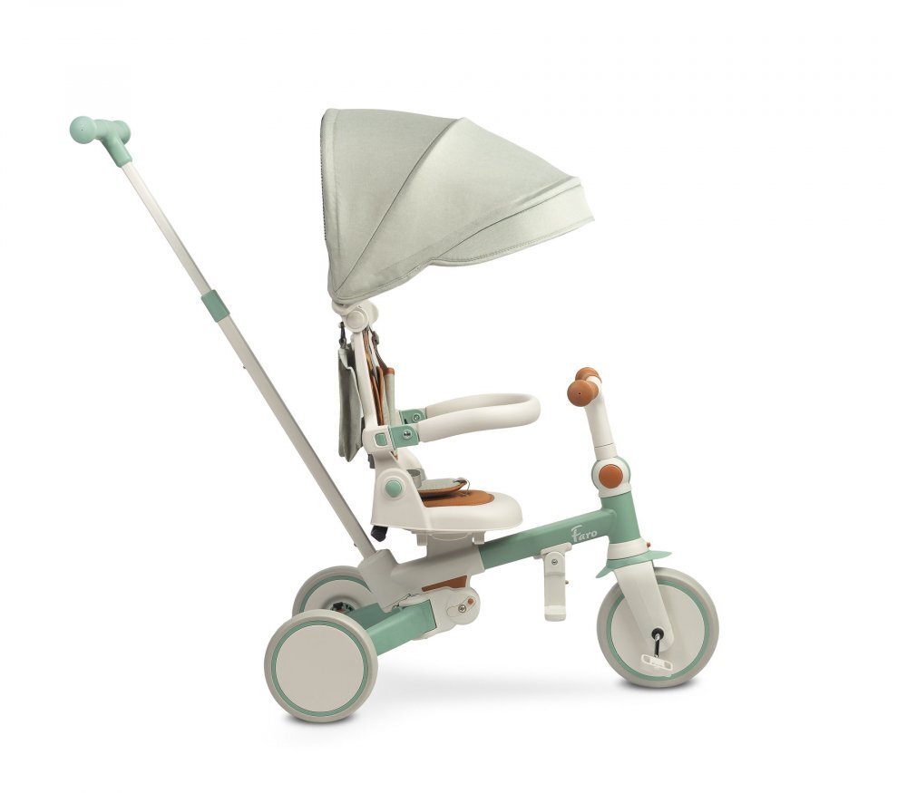 Toyz by Caretero Tricicleta pentru copii Toyz Faro Verde multifunctionalaultrapliabilaspatar reglabilscaun moale rotativmaner parinte detasabil si reglabil in 4 pozitiicenturi de sigurantaroti EVApedale detasabilegentuta inclusa