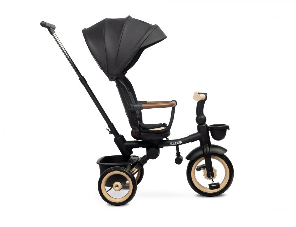 Toyz by Caretero Tricicleta pentru copii Toyz Saber Beige pliabila multifunctionala cu spatar reglabil si pozitie de somn copertina si maner parinte cu inaltime reglabila pana la 25 kg