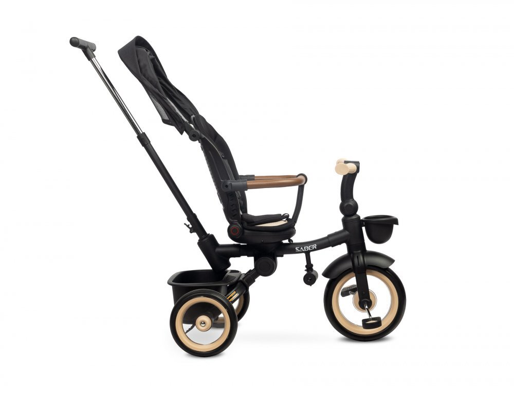 Toyz by Caretero Tricicleta pentru copii Toyz Saber Beige pliabila multifunctionala cu spatar reglabil si pozitie de somn copertina si maner parinte cu inaltime reglabila pana la 25 kg