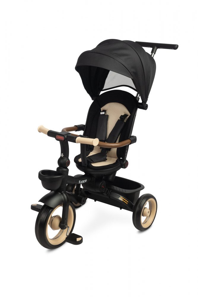 Toyz by Caretero Tricicleta pentru copii Toyz Saber Beige pliabila multifunctionala cu spatar reglabil si pozitie de somn copertina si maner parinte cu inaltime reglabila pana la 25 kg