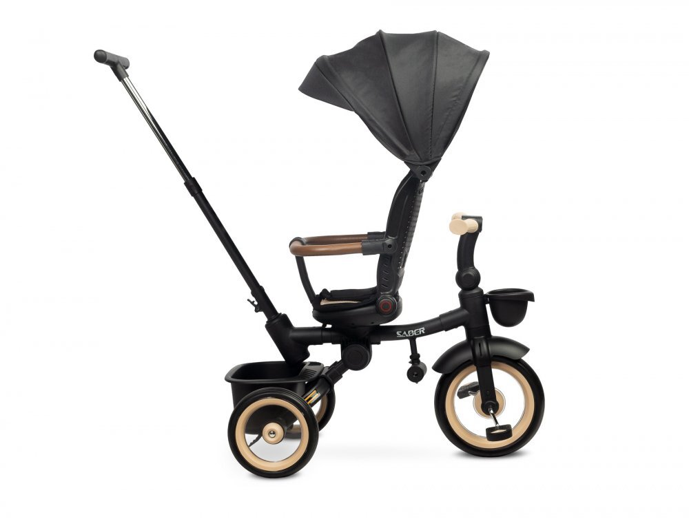 Toyz by Caretero Tricicleta pentru copii Toyz Saber Beige pliabila multifunctionala cu spatar reglabil si pozitie de somn copertina si maner parinte cu inaltime reglabila pana la 25 kg
