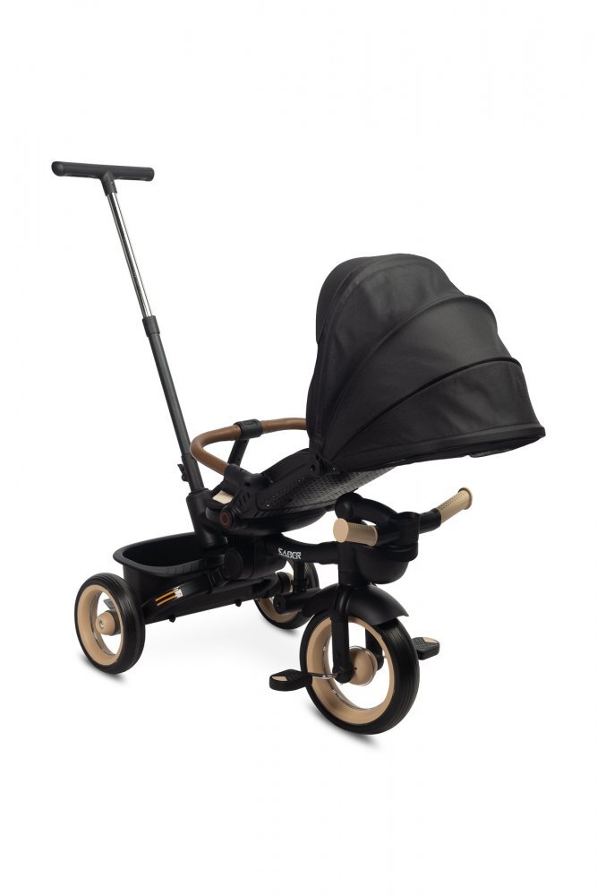 Toyz by Caretero Tricicleta pentru copii Toyz Saber Beige pliabila multifunctionala cu spatar reglabil si pozitie de somn copertina si maner parinte cu inaltime reglabila pana la 25 kg