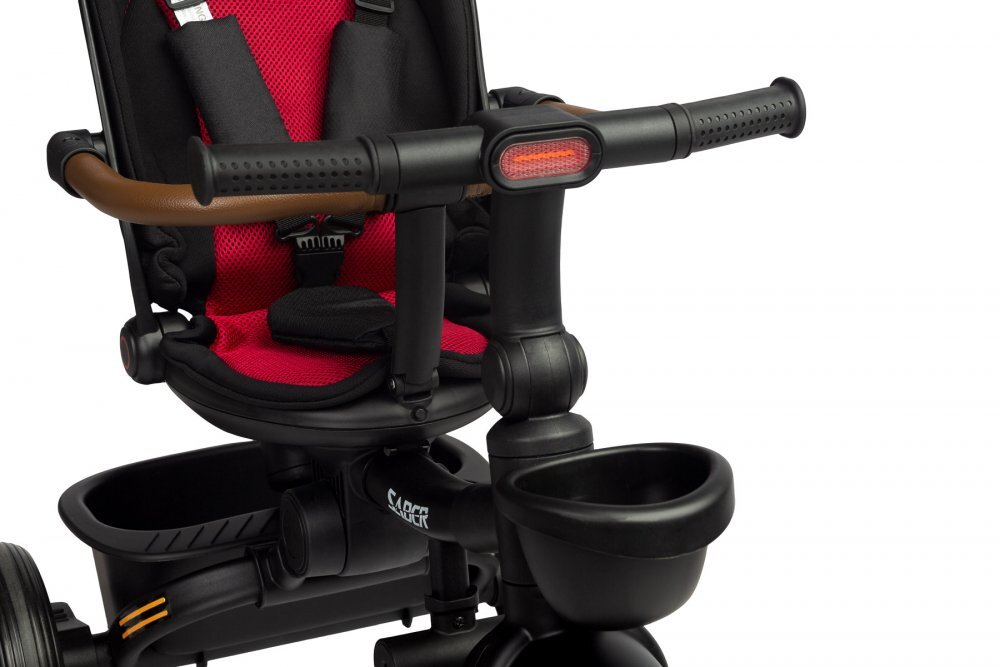Toyz by Caretero Tricicleta pentru copii Toyz Saber Red pliabila multifunctionala cu spatar reglabil si pozitie de somn copertina si maner parinte cu inaltime reglabila pana la 25 kg