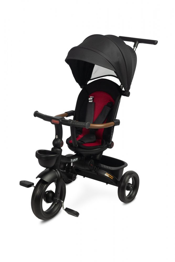 Toyz by Caretero Tricicleta pentru copii Toyz Saber Red pliabila multifunctionala cu spatar reglabil si pozitie de somn copertina si maner parinte cu inaltime reglabila pana la 25 kg