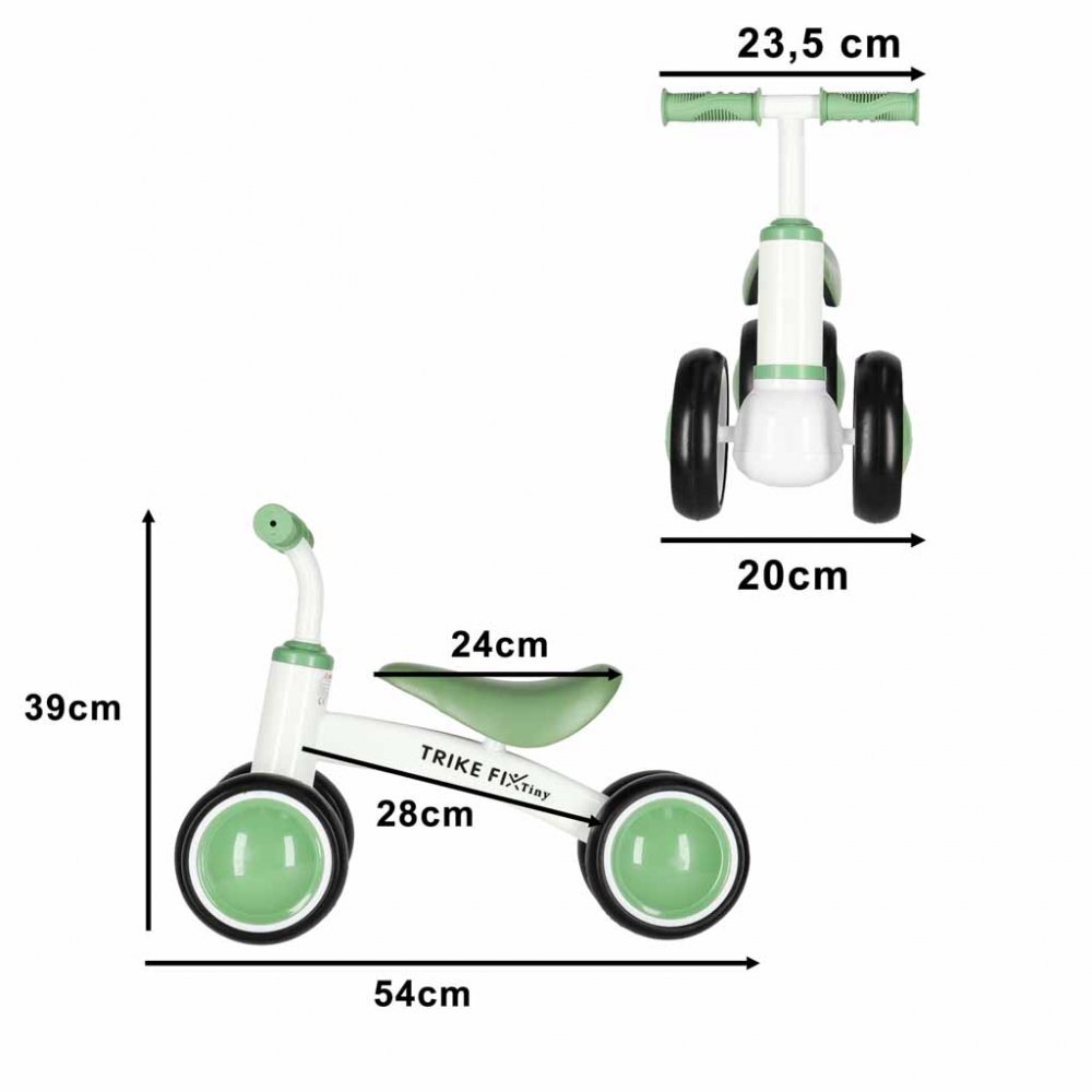 Trike Fix Bicicleta de echilibru fara pedale Tini V2 GreenWhite design cu patru roti roti EVA cadrul din otel carbon sarcina maxima 30 kg
