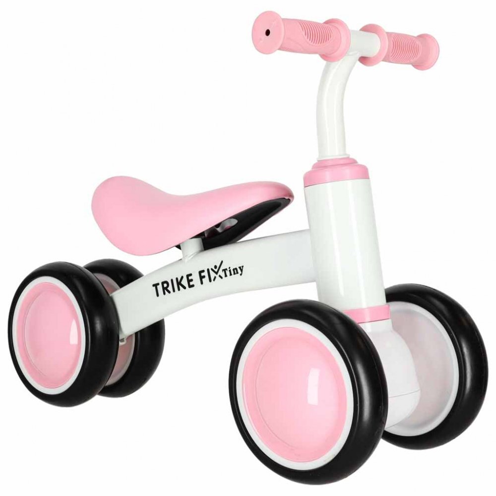 Trike Fix Bicicleta de echilibru fara pedale Tini V2 PinkWhite design cu patru roti roti EVA cadrul din otel carbon sarcina maxima 30 kg