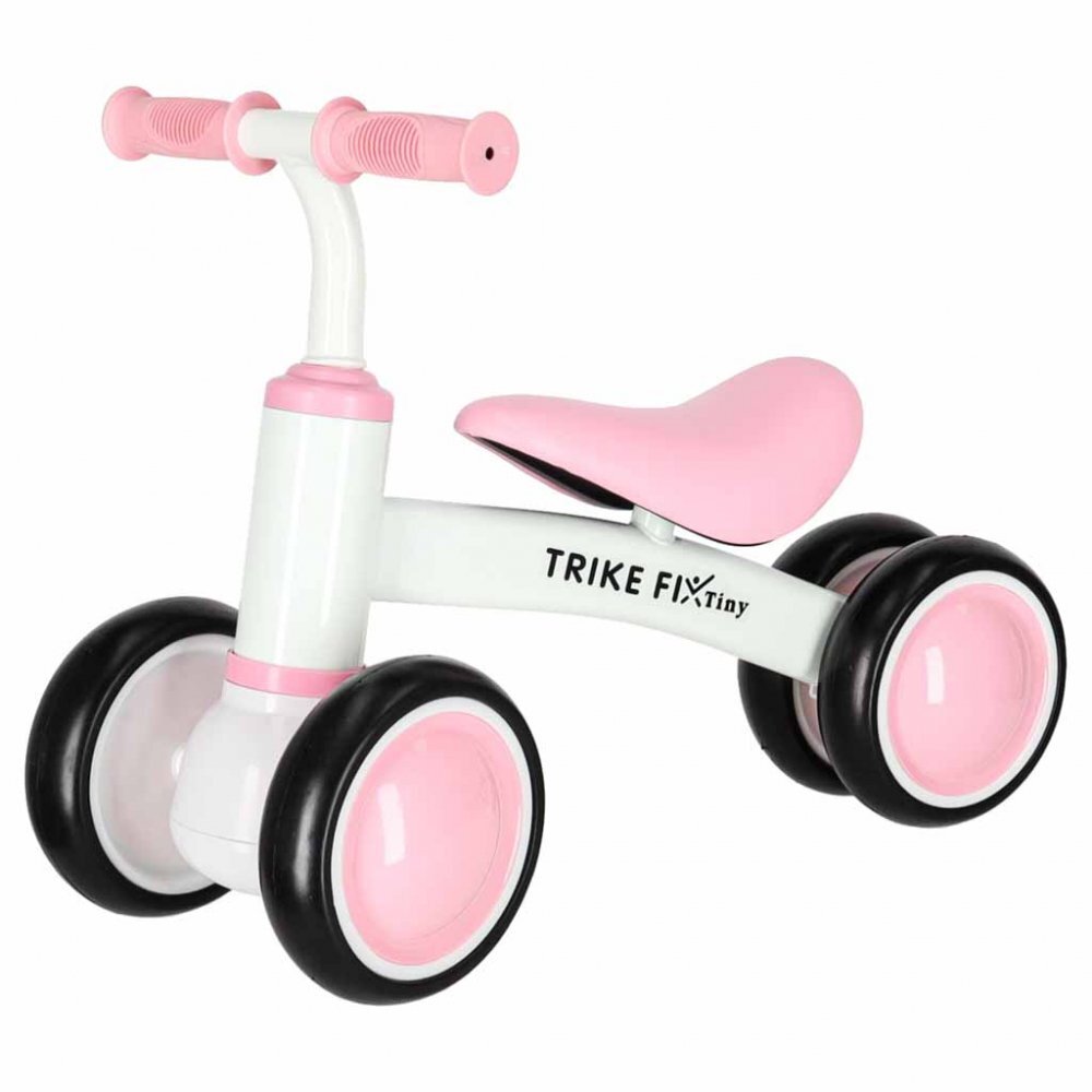 Trike Fix Bicicleta de echilibru fara pedale Tini V2 PinkWhite design cu patru roti roti EVA cadrul din otel carbon sarcina maxima 30 kg