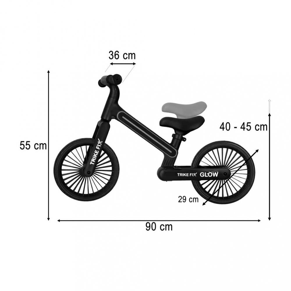 Trike Fix Bicicleta fara pedale pentru copii Glow Black cadru cu 20 moduri LED RGB ultra-usoara 3.6kg roti 12 EVA