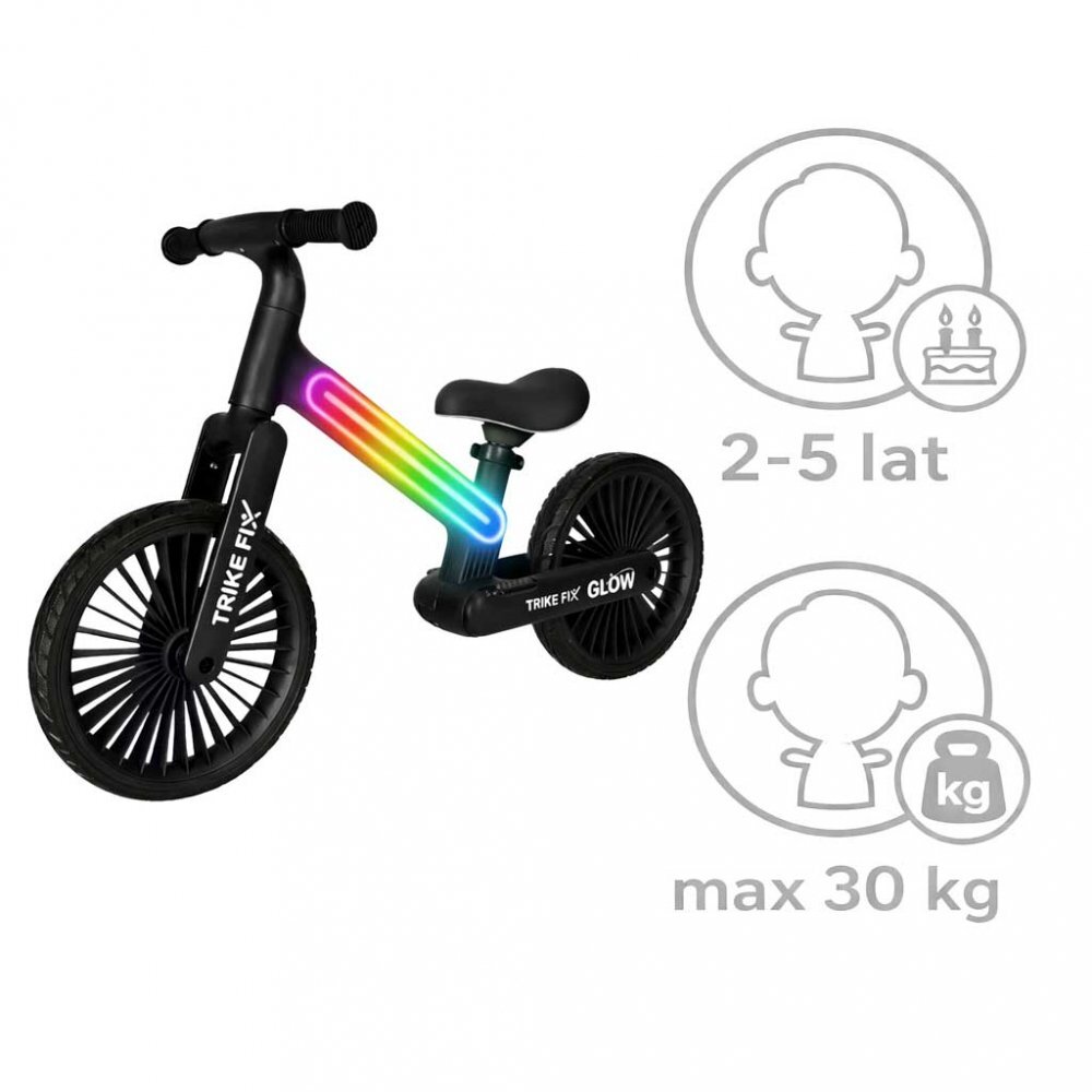 Trike Fix Bicicleta fara pedale pentru copii Glow Black cadru cu 20 moduri LED RGB ultra-usoara 3.6kg roti 12 EVA