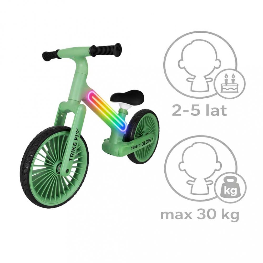 Trike Fix Bicicleta fara pedale pentru copii Glow Green cadru cu 20 moduri LED RGB ultra-usoara 3.6kg roti 12 EVA