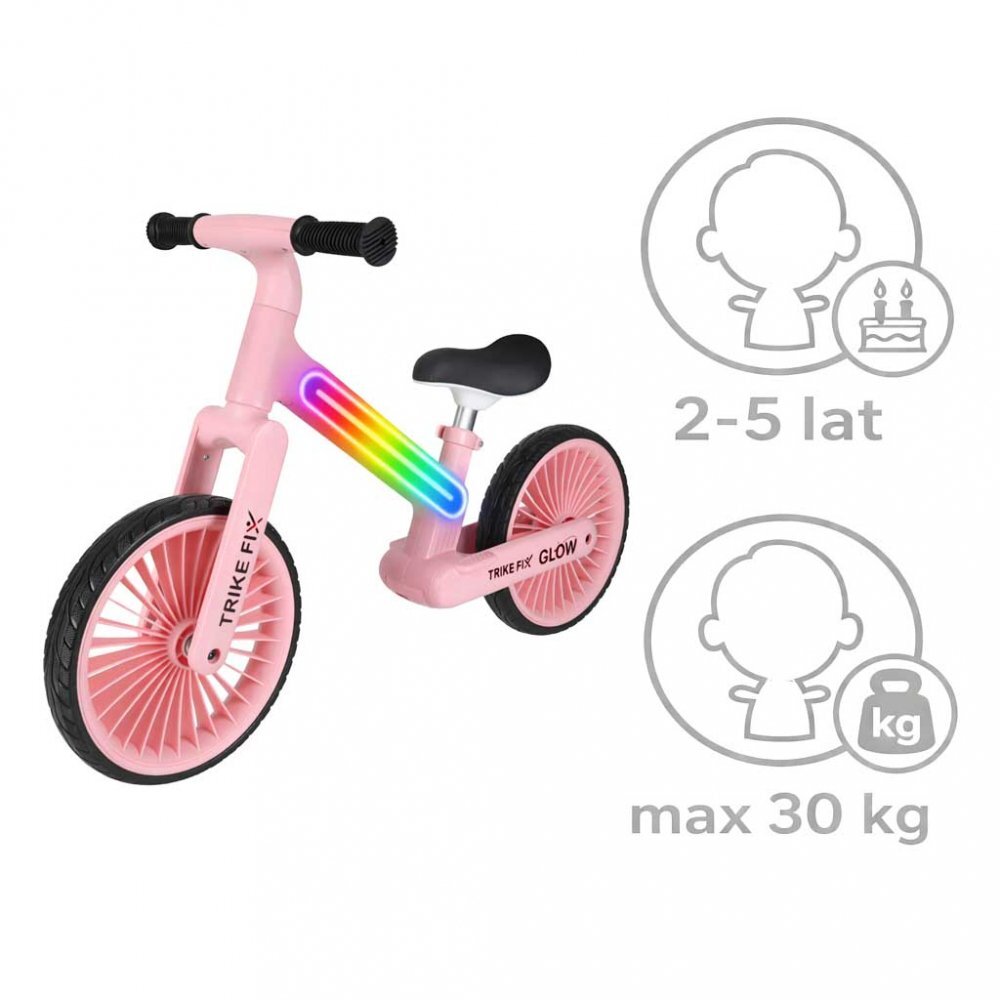 Trike Fix Bicicleta fara pedale pentru copii Glow Pink cadru cu 20 moduri LED RGB ultra-usoara 3.6kg roti 12 EVA