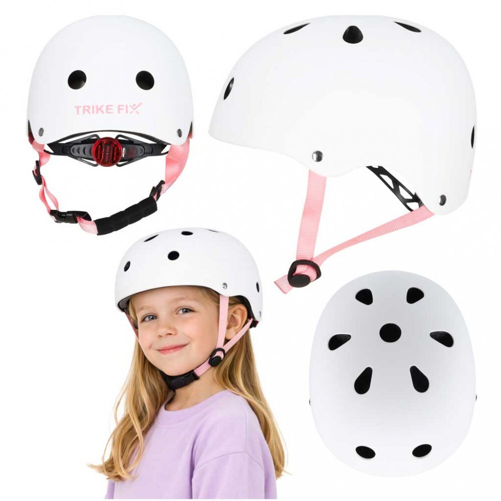 Trike Fix Casca de protectie pentru copii FIX S White S 48-54 cm reglabila cu lumina LED sistem de prindere 11 orificii de ventilatie