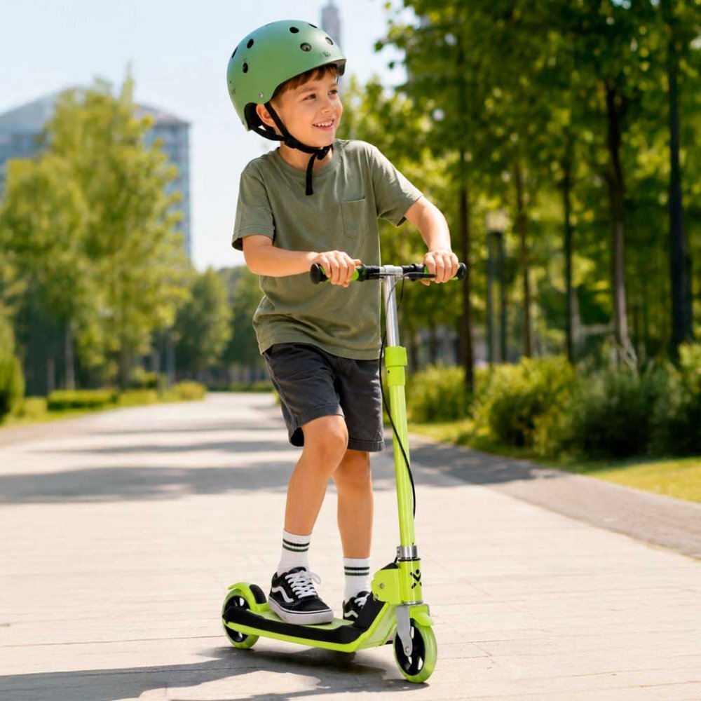 Trike Fix Trotineta pentru copii Green cu ghidon ajustabil roti luminoase LED frana de mana si de picior capacitate maxima 100 kg