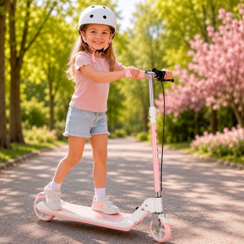 Trike Fix Trotineta pentru copii Pink cu ghidon ajustabil roti luminoase LED frana de mana si de picior capacitate maxima 100 kg