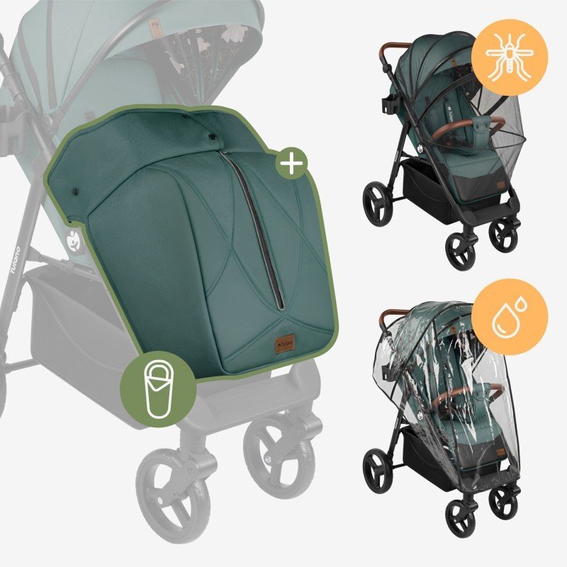 Tulano Carucior pentru copii Avignon Flower Collection 35 Green cu husa picioareprotectie ploaiepaturicaplasa insecte inclusepozitie somncapotina XXLsuspensii integratecadru usor 7.7 kgpana la 22 kg