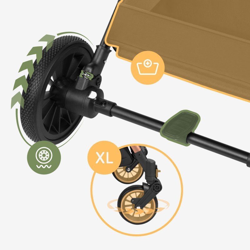 Tulano Carucior sport copii Lagos 35 Black Gold cu pliere compacta tip troller husa picioare impermeabila si suport pahar incluse roti pivotante cu suspensii integrate parasolar XXL greutate admisa 15 kg