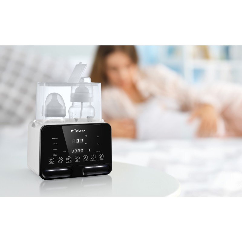 Tulano Incalzitor si sterilizator dublu pentru biberoane Ellie 45 cu 7 functii si afisaj digital lumina de veghe fara Bpa termostat inteligent cu setare temperatura