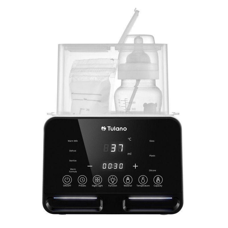 Tulano Incalzitor si sterilizator dublu pentru biberoane Ellie 45 cu 7 functii si afisaj digital lumina de veghe fara Bpa termostat inteligent cu setare temperatura