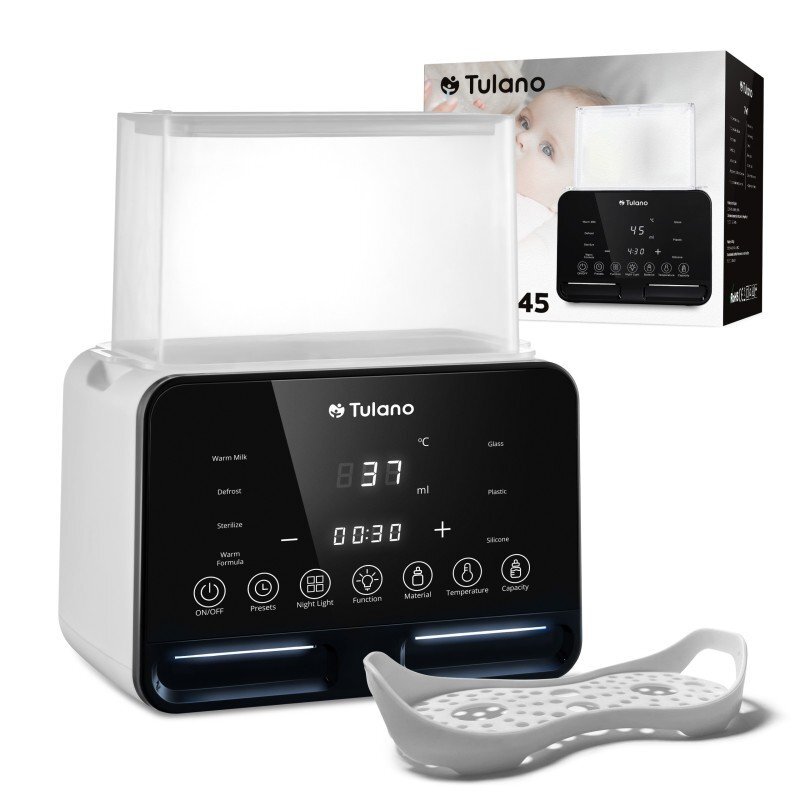 Tulano Incalzitor si sterilizator dublu pentru biberoane Ellie 45 cu 7 functii si afisaj digital lumina de veghe fara Bpa termostat inteligent cu setare temperatura