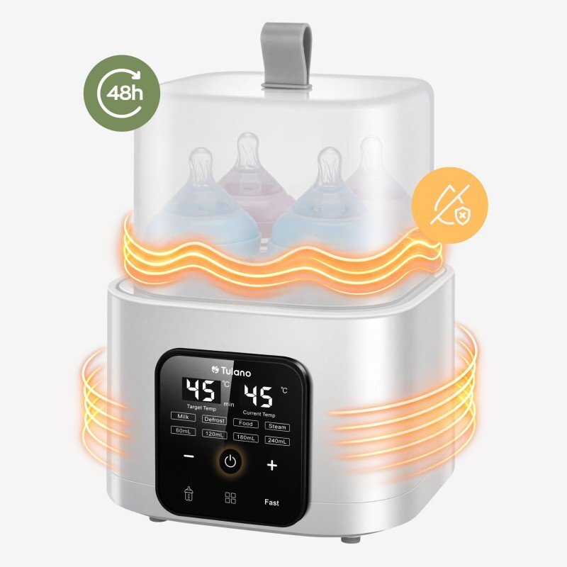 Tulano Incalzitor si sterilizator electric digital 8-in-1 Ellie 55 XL cu telecomandacapacitate 4 biberoaneecran tactil LCDsenzor mentinere temperatura 48 ore