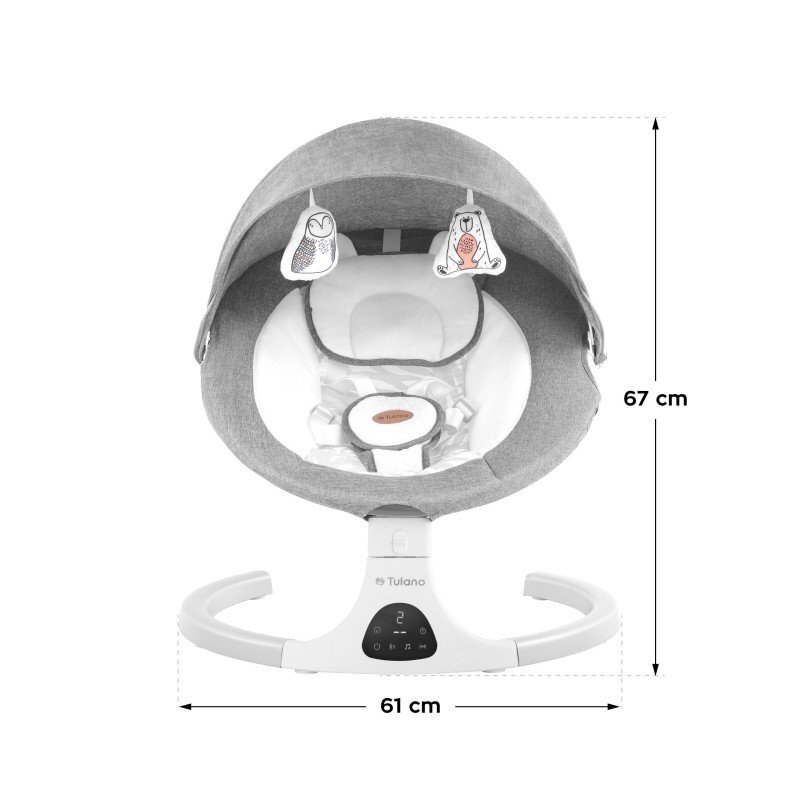 Tulano Leagan electric pentru copii Astrid Gri 35 cu Bluetooth senzor de miscare si telecomanda 5 viteze de leganarepliabil compact capotina reglabila cu plasa insecte