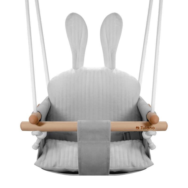 Tulano Leagan pentru copii cu structura din lemn si husa din bumbac Hop 33 Grey Rabbit cu centura de sigurantaspatarsezut moale utilizare interiorexterior greutate admisa 60 kg