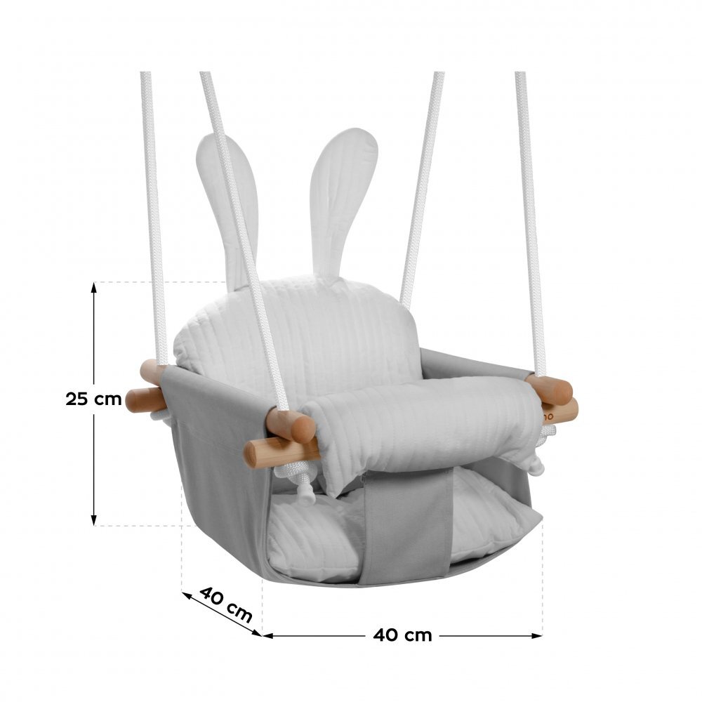 Tulano Leagan pentru copii cu structura din lemn si husa din bumbac Hop 33 Grey Rabbit cu centura de sigurantaspatarsezut moale utilizare interiorexterior greutate admisa 60 kg