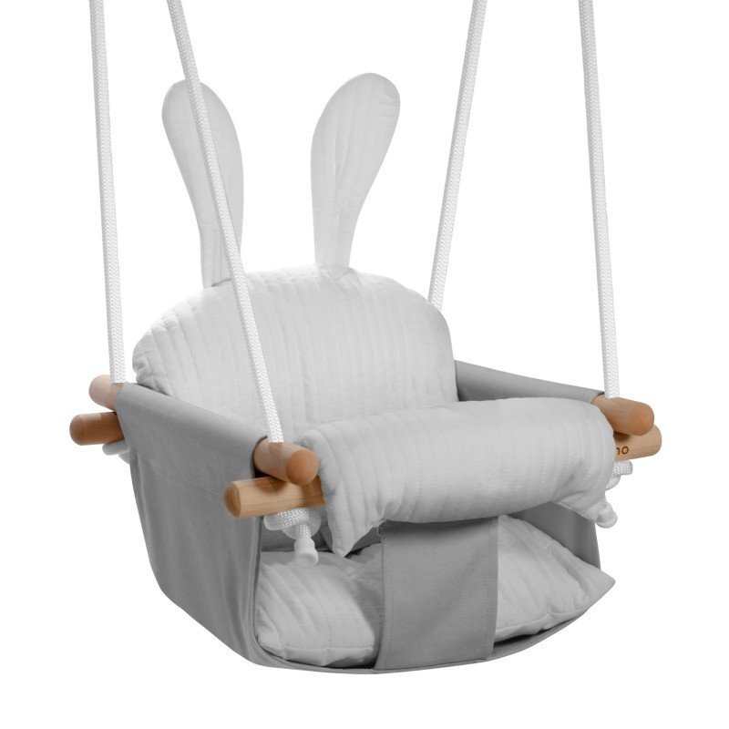Tulano Leagan pentru copii cu structura din lemn si husa din bumbac Hop 33 Grey Rabbit cu centura de sigurantaspatarsezut moale utilizare interiorexterior greutate admisa 60 kg