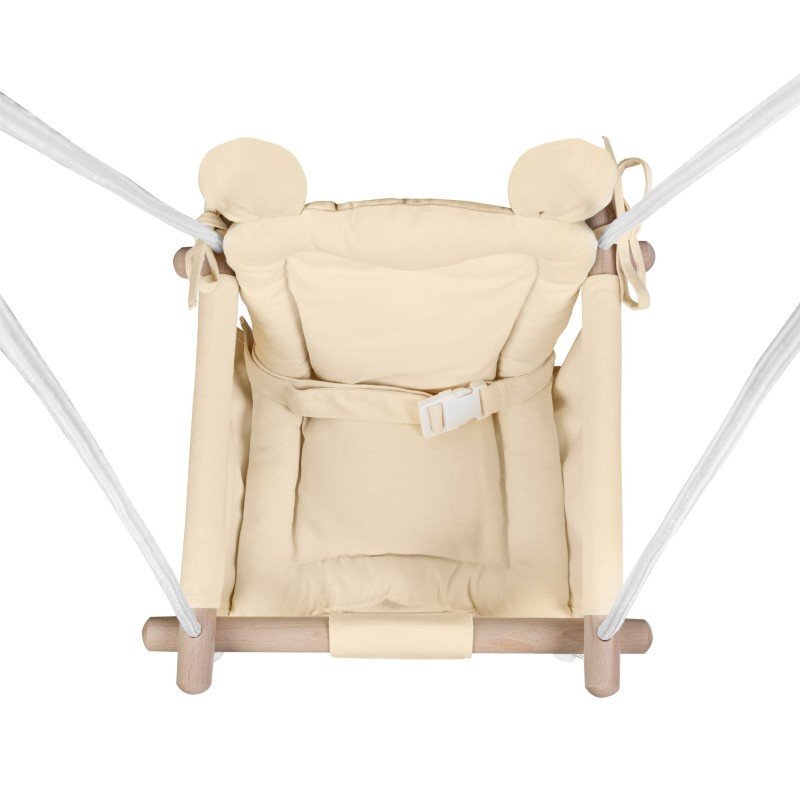 Tulano Leagan textil din lemn pentru copii Hop 30 Beige cu centura de sigurantaspatarsezut moale cu husa din bumbac utilizare interiorexterior greutate admisa 60 kg