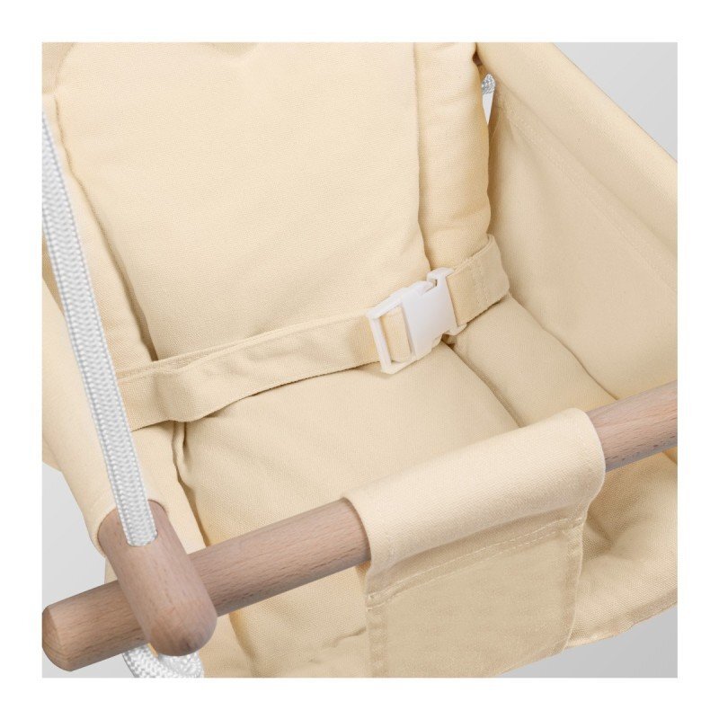 Tulano Leagan textil din lemn pentru copii Hop 30 Beige cu centura de sigurantaspatarsezut moale cu husa din bumbac utilizare interiorexterior greutate admisa 60 kg