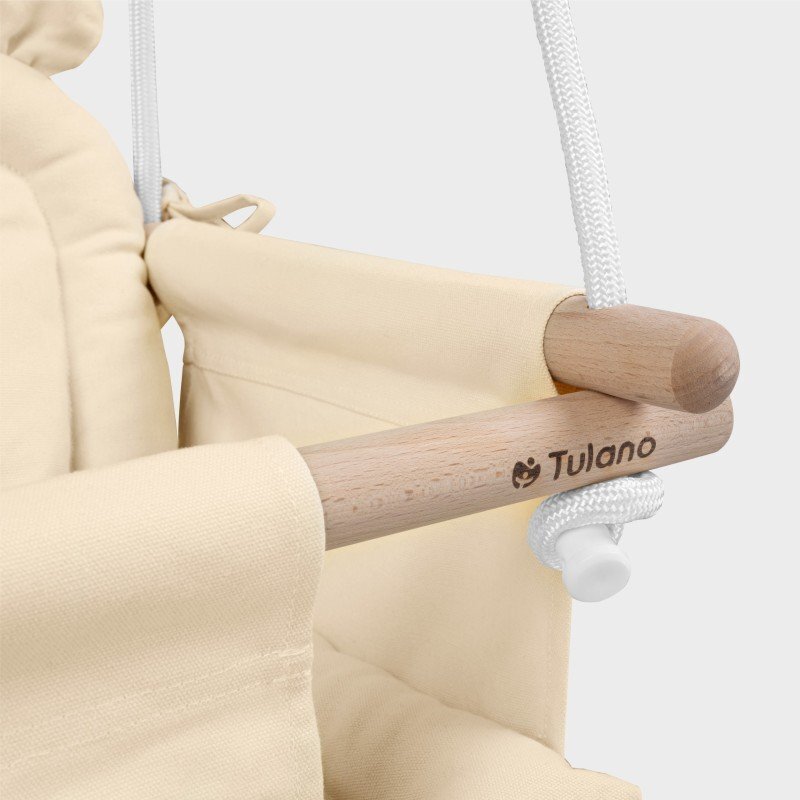 Tulano Leagan textil din lemn pentru copii Hop 30 Beige cu centura de sigurantaspatarsezut moale cu husa din bumbac utilizare interiorexterior greutate admisa 60 kg
