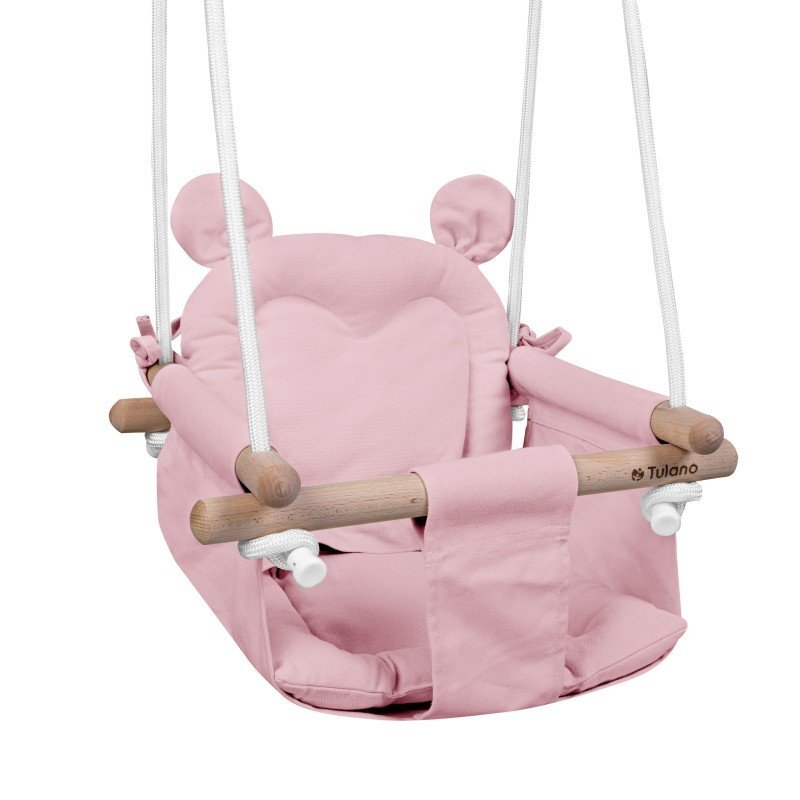 Tulano Leagan textil din lemn pentru copii Hop 30 Pink cu centura de sigurantaspatarsezut moale cu husa din bumbac utilizare interiorexterior greutate admisa 60 kg