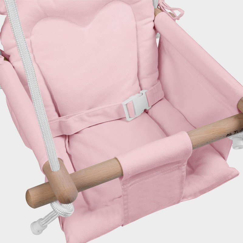 Tulano Leagan textil din lemn pentru copii Hop 30 Pink cu centura de sigurantaspatarsezut moale cu husa din bumbac utilizare interiorexterior greutate admisa 60 kg